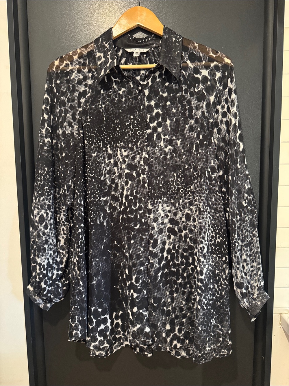 CAbi Black & White Leopard-Print Button-Down Blouse